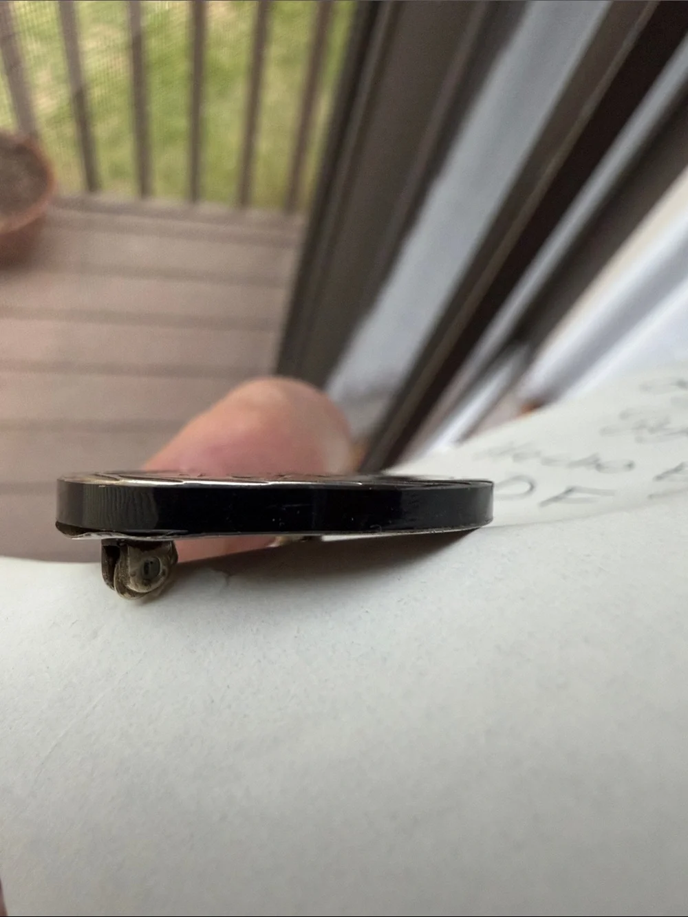 Vintage .925 Sterling Silver Mexico Black Inlay Round pin